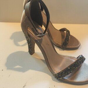 Fabulicious gold jeweled stilettos with gold satin